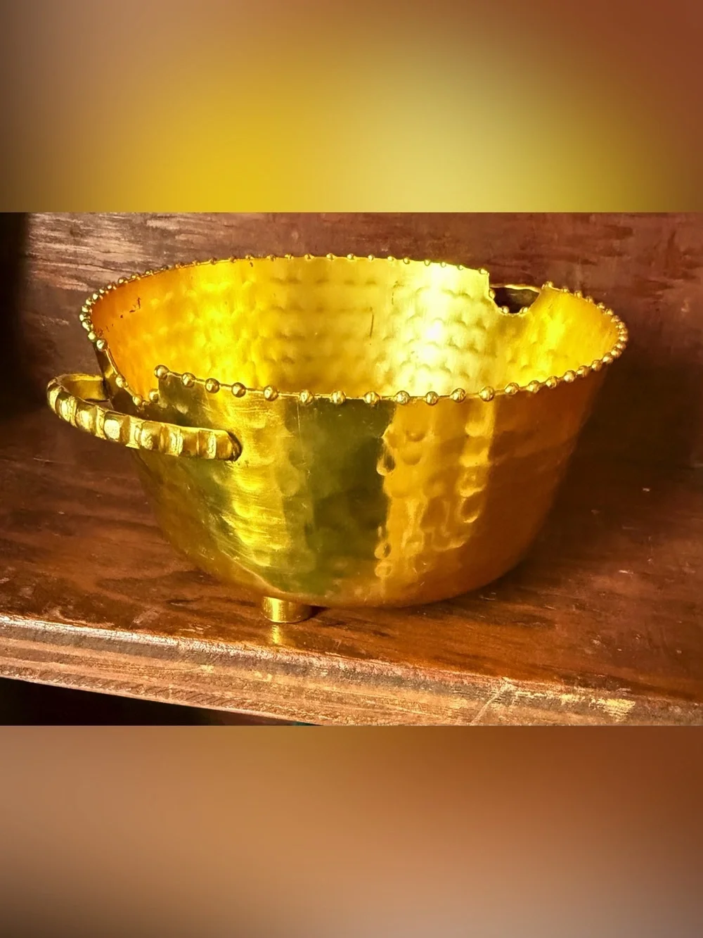 2 Candy Dishes One Hammered Gold and One Blue Floral ceramic